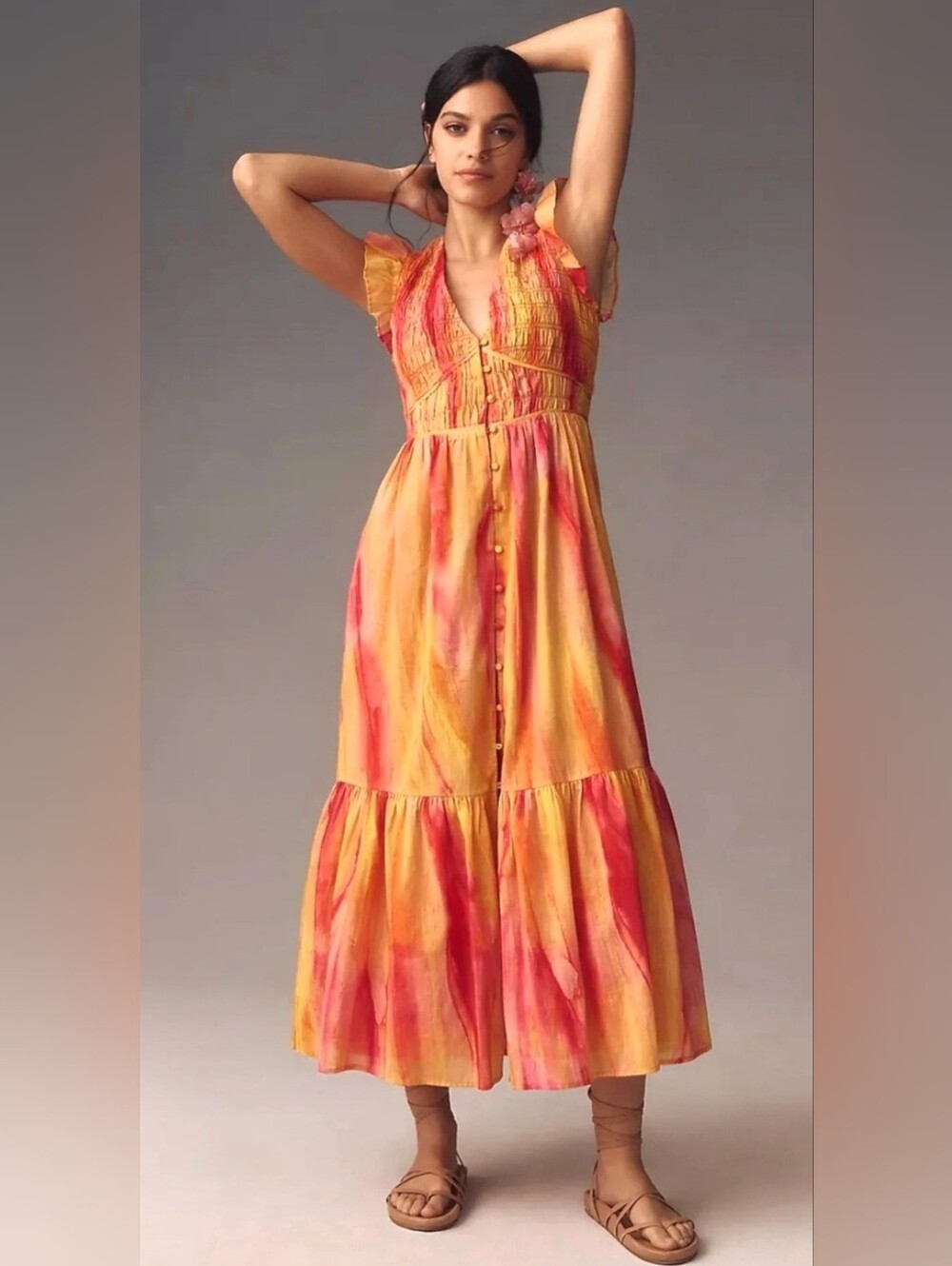 NWT ANTHROPOLOGIE THE PEREGRINE SMOCKED TIE DYE MIDI DRESS. - Picture 2 of 11